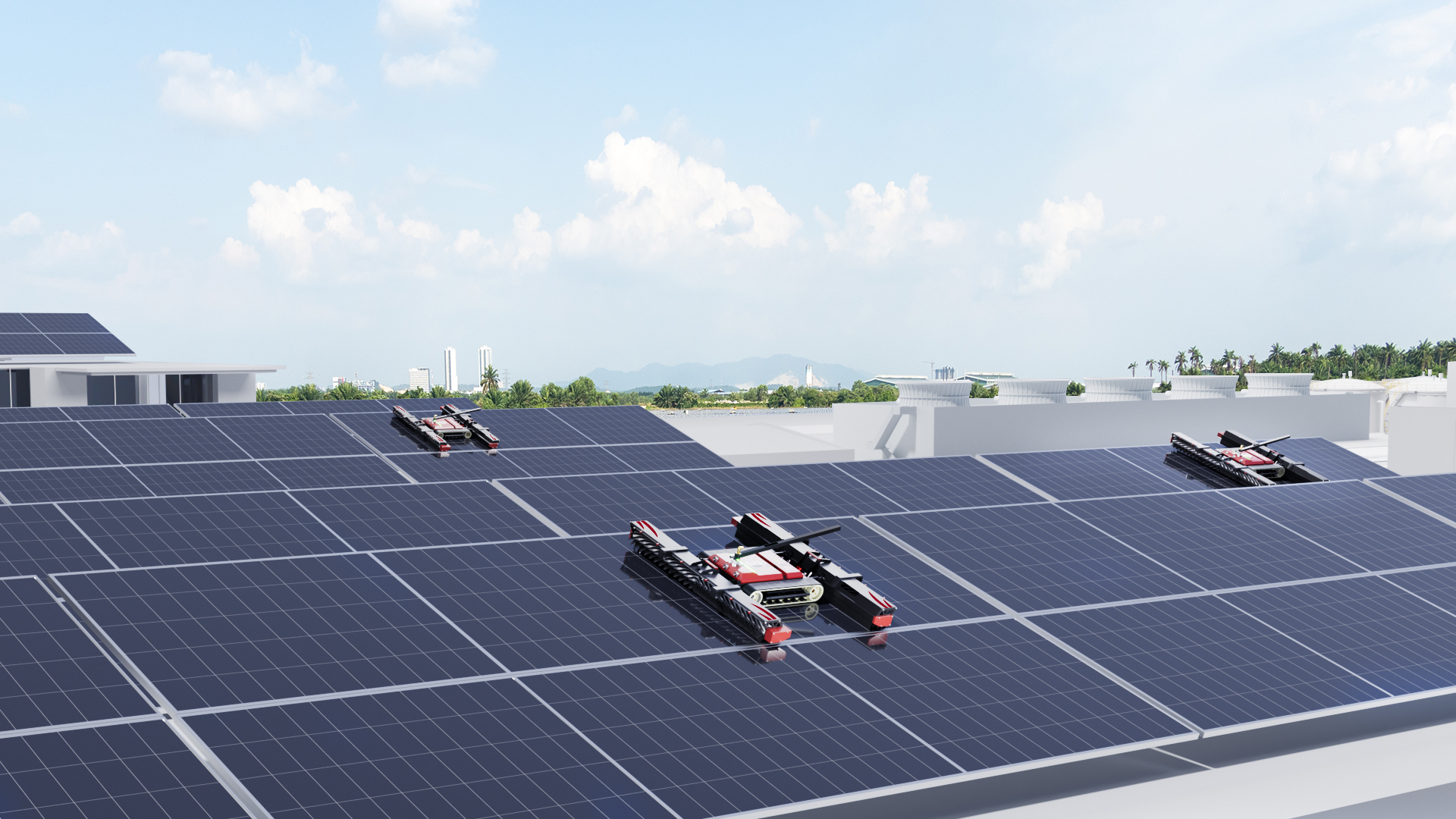 Double-row solar panel array cleaning solution